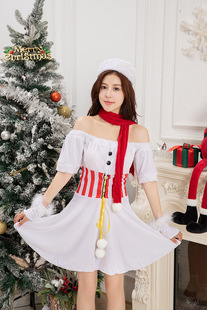 2022圣诞制服写真摄影白色cos服 圣诞节雪人装圣诞毛绒连衣裙性感