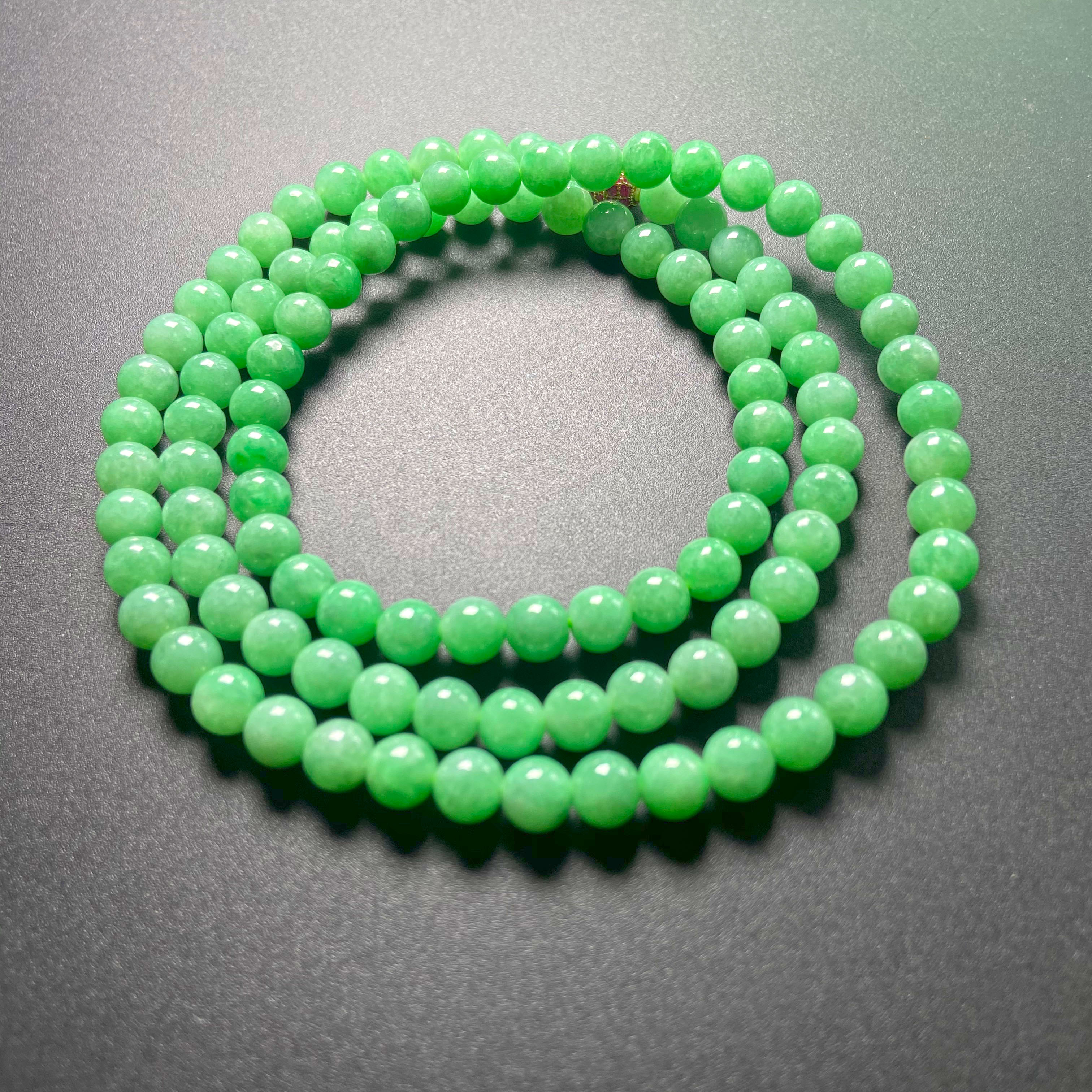 善诚翡翠天然a货满绿豆种圆珠手串项链约卡7冰种翡翠圆珠