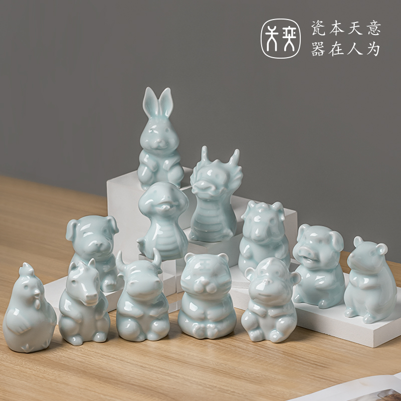 十二生肖景德镇陶瓷桌面办公室小摆件中式家居装饰品可爱创意老虎