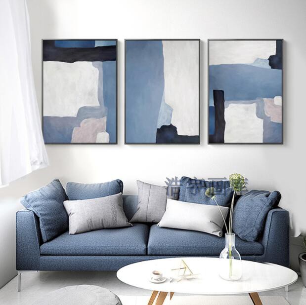 蓝色抽象派墙壁装饰画艺术灰蓝撞色现代简约挂画房间抽象壁画客厅