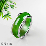 S925 sterling silver bamboo ring empty setting gold-plated inlaid emerald jade beeswax ring ring set ring green silver setting