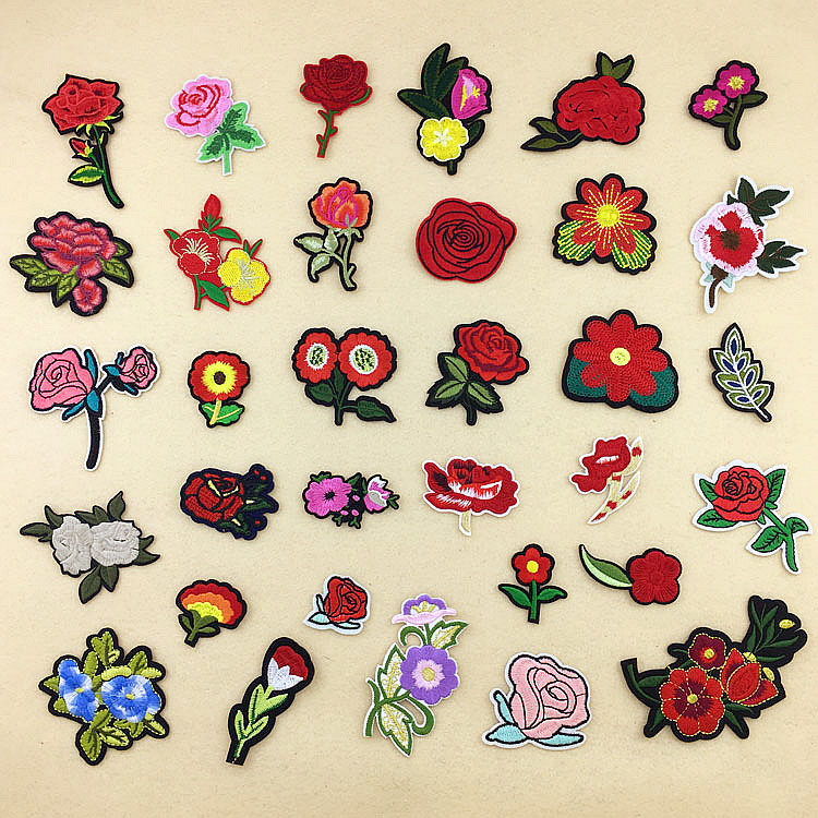 复古玫瑰花朵 刺绣布贴熨烫贴花衣服补丁贴花服装装饰绣花贴片