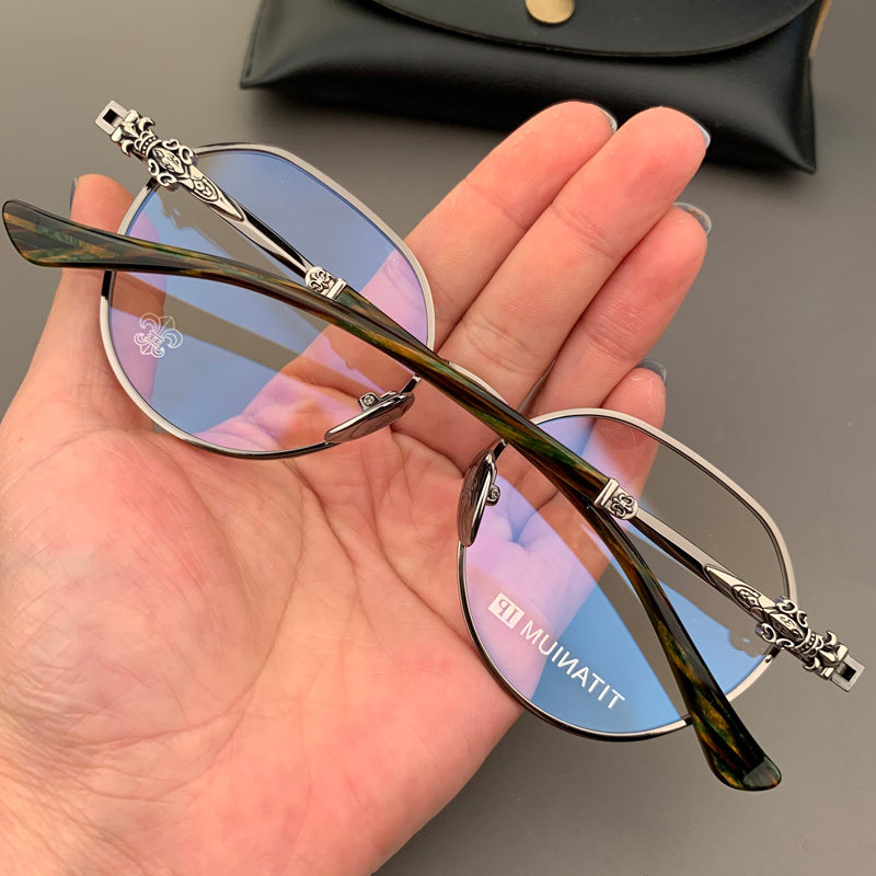 宝剑克罗心眼镜框架2021新品纯钛超轻银饰复古多边形波点近视男女