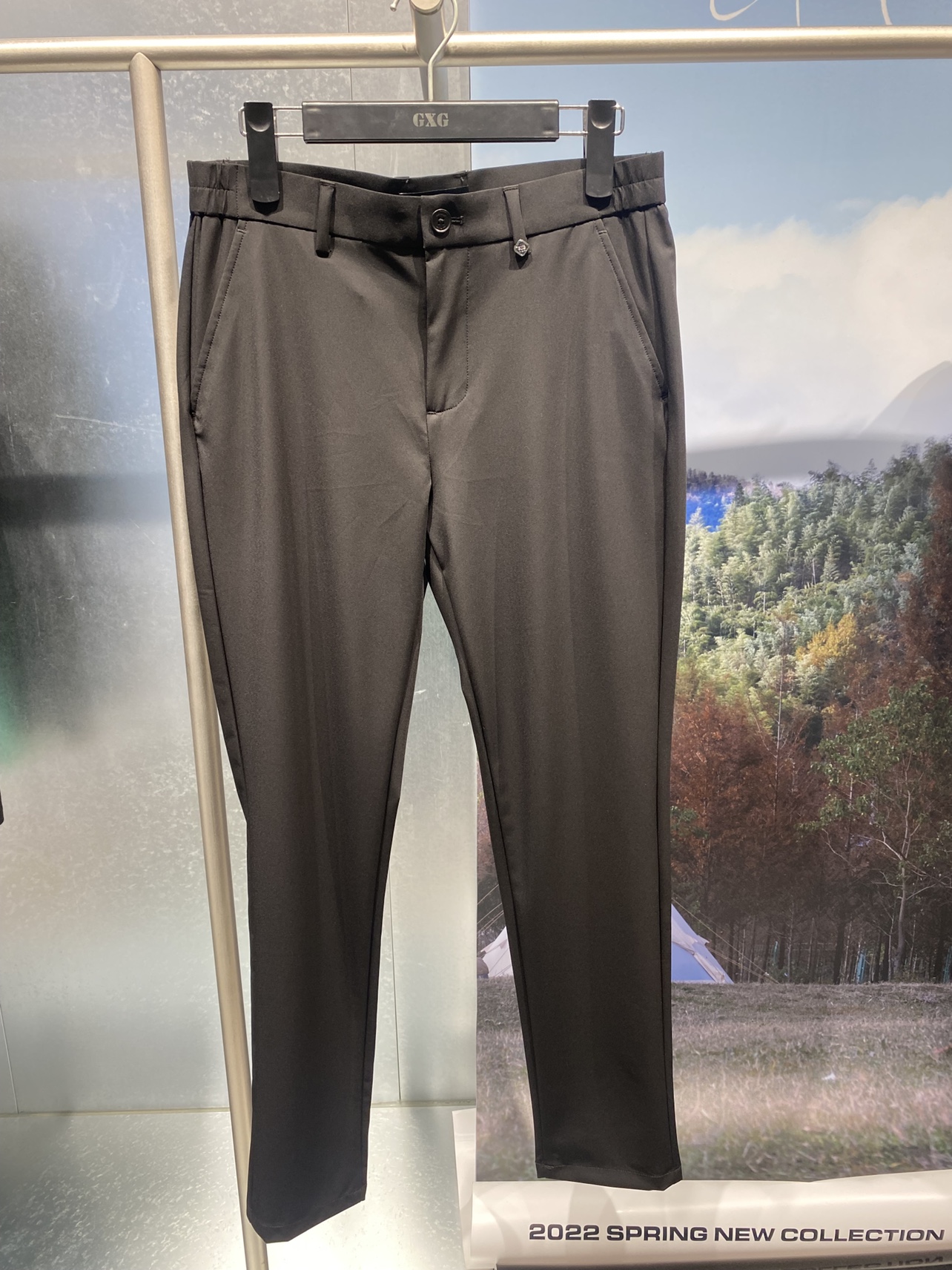 GXG男装上班裤子2022夏季新品黑色轻薄速干小脚长裤男GD1020491D