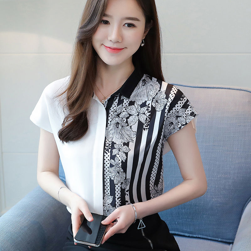 European Summer Station 2021 new pattern Retro Short sleeved Large stripe shirt design Western style Chiffon Blousein the Women's clothing/Boutique , Shirt category - from Buy2taobao.com to provide professional Taobao agent buy service