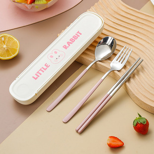 高颜值304不锈钢餐具便携式学生勺子叉子筷子套装单人餐具套装盒