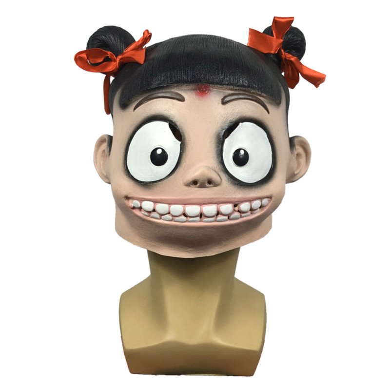 可爱哪吒乳胶头套面具 化妆舞会卡通恶搞头饰 万圣节派对表演道具