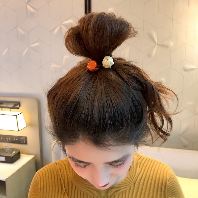 丸子头_扎头发绳韩国皮套女头绳网红马尾扎发皮筋丸子头发饰发圈ins