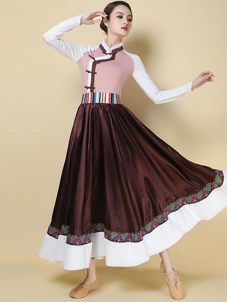 新款现代藏服午后骄阳广场舞卓玛央金藏族舞服套装长袖藏族大摆裙