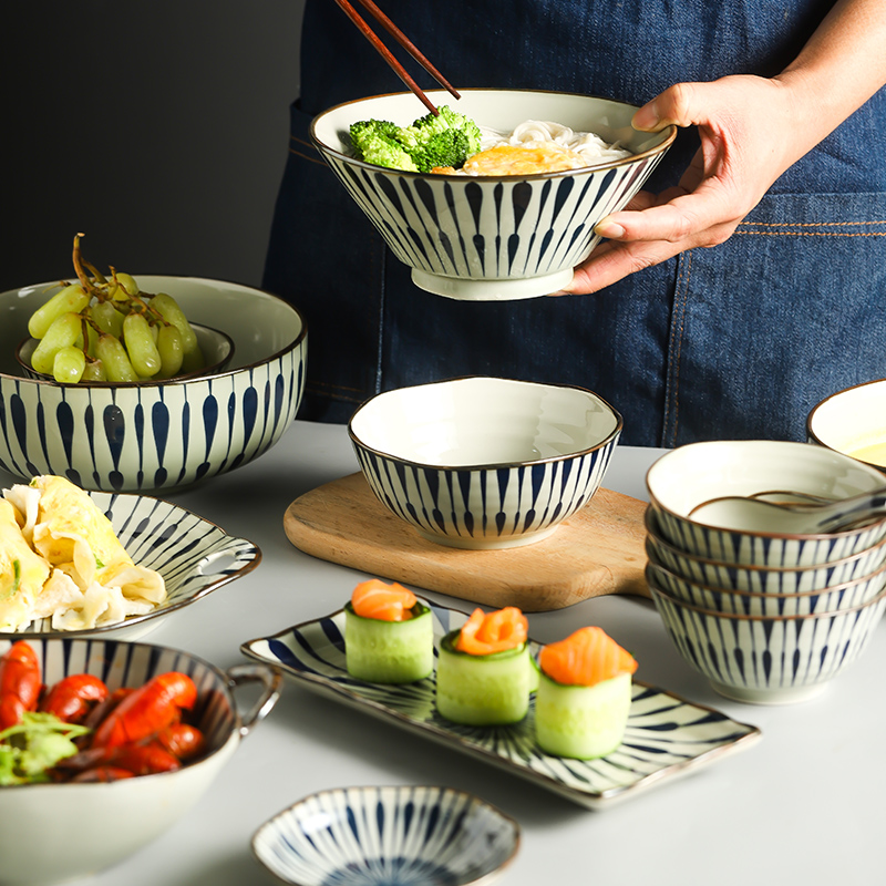 复古陶瓷家用米饭碗汤碗高颜值拉面碗方碗甜品碗沙拉碗早餐燕麦碗
