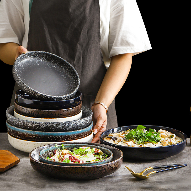 日式陶瓷餐具10英寸汤碗浅碗大碗水煮鱼酸菜鱼盆小龙虾盘汤盆深盘