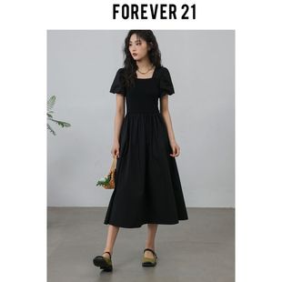 Forever 21「又巷」 黑色连衣裙女2024夏新款法式赫本风设计感方