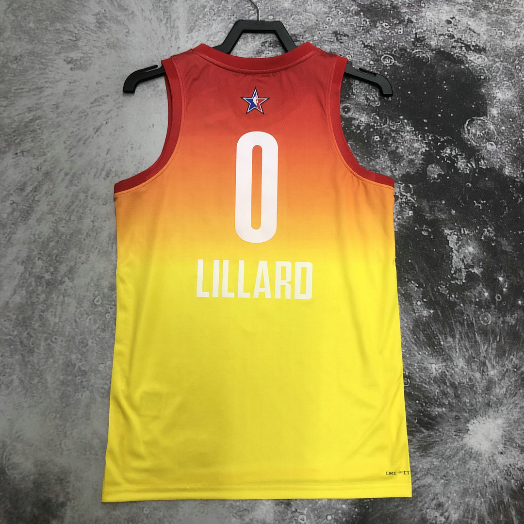 22-23新赛季全明星0号利拉德球衣 damian lillard热压篮球服 橙黄