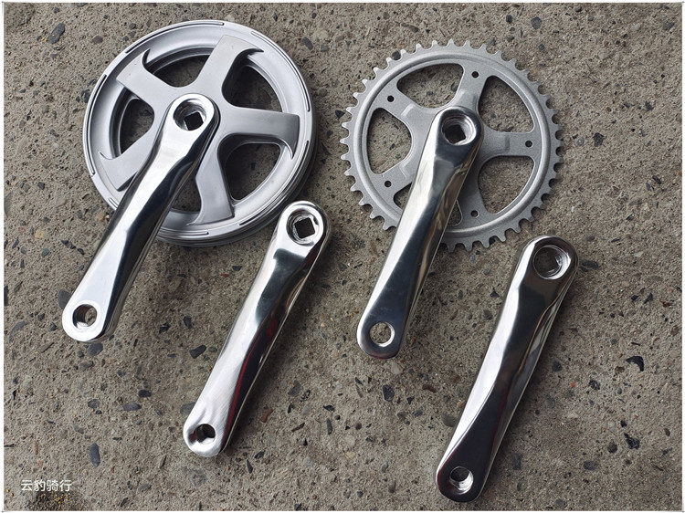 自行车单速牙盘40齿铝合金曲柄 日本车双塑胶护罩铝曲柄152mm银色