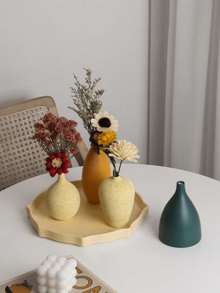 北欧陶瓷小花瓶创意简约客厅插花干花摆件客厅电视柜家居装饰品