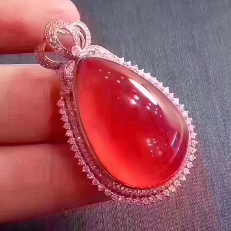 魅晶天然红纹石水滴吊坠冰种果冻体红纹石裸石项坠挂件
