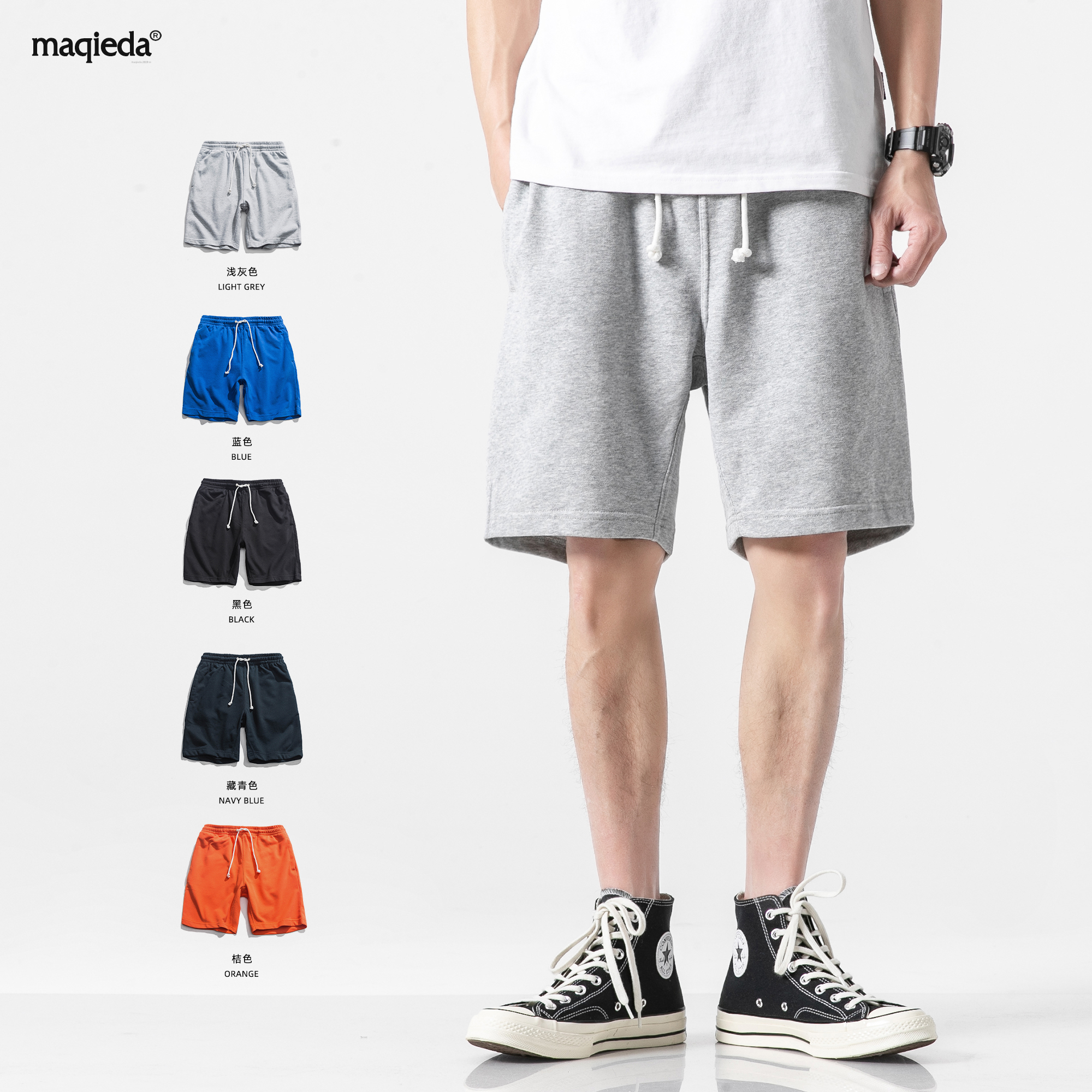 马切达夏季男裤直筒宽松裤子潮流男生五分休闲裤运动短裤男士外穿