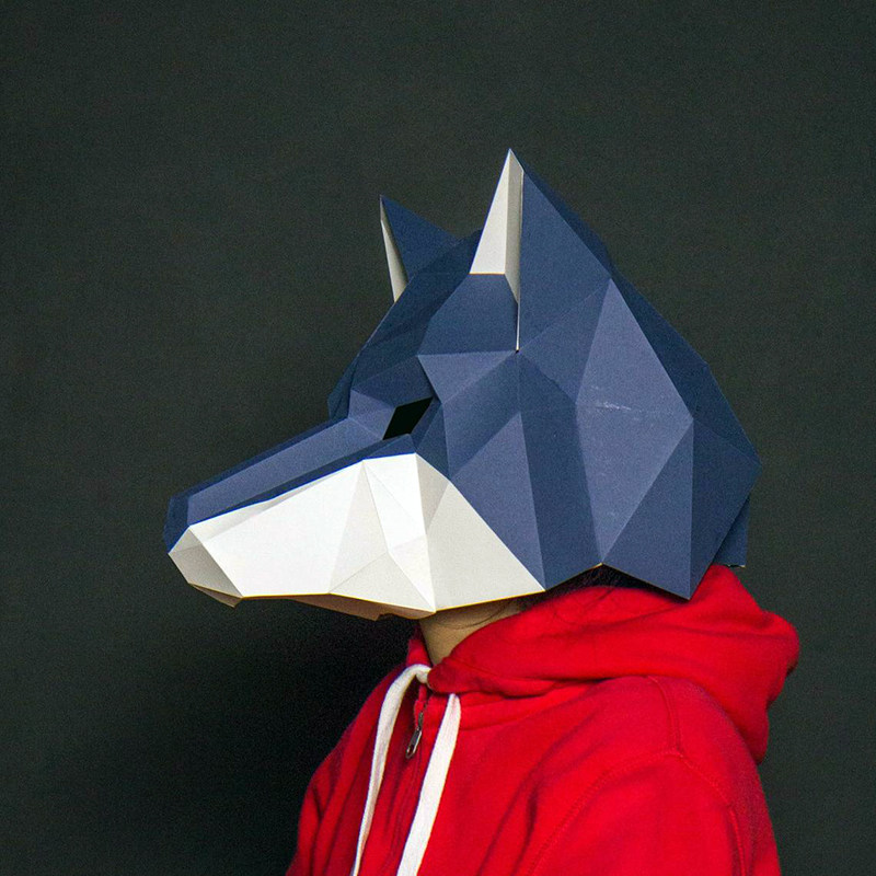 狼头头套可穿戴动物成人面具舞台表演道具diy纸艺ins风格纸模模型