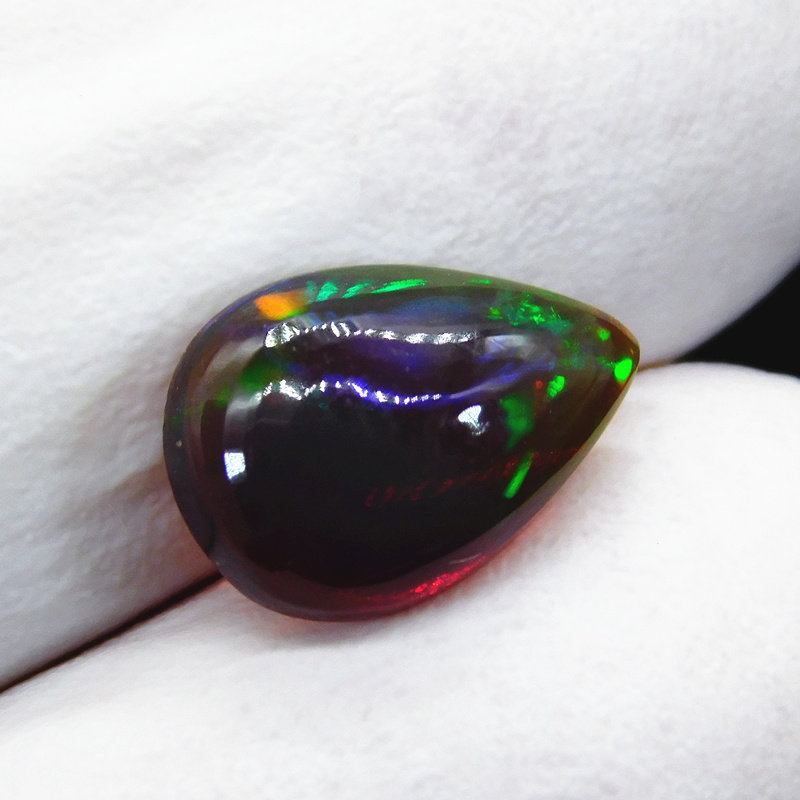 天然黑欧泊澳宝戒指戒面宝石裸石梨形蛋面1.54克拉视频赠证书包邮