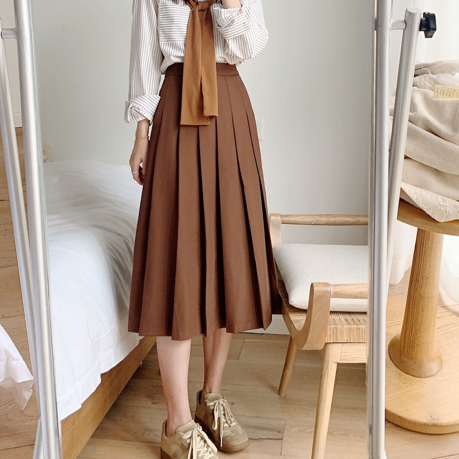 糖安妮 百褶裙半身裙女中长款通勤高腰显瘦夏款长裙a字伞裙设计感