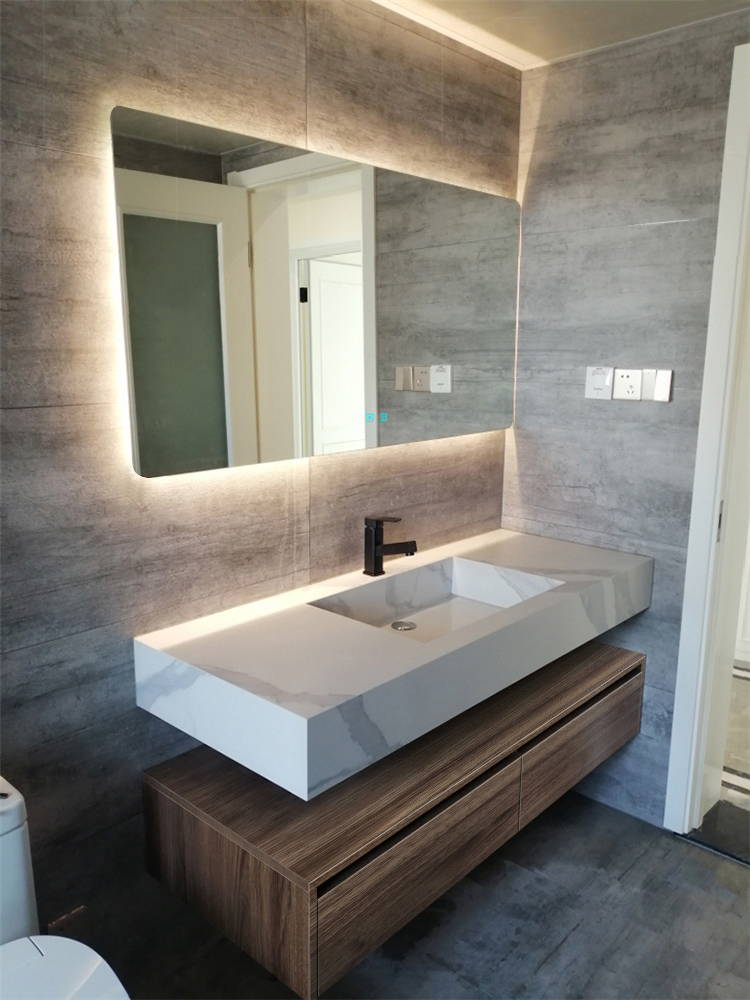 定制整体岩板浴室柜组合落地式洗漱台双盆洗手台脸池一体