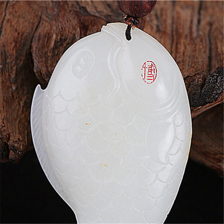 海派玉雕名家崔博作品 和田玉白玉挂件 连年有余 35.77克