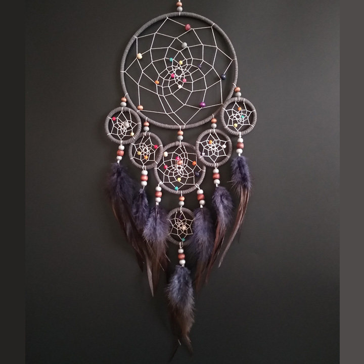 dream catcher印第安捕梦网 送礼挂件手工挂饰生日礼物灰色七圈款