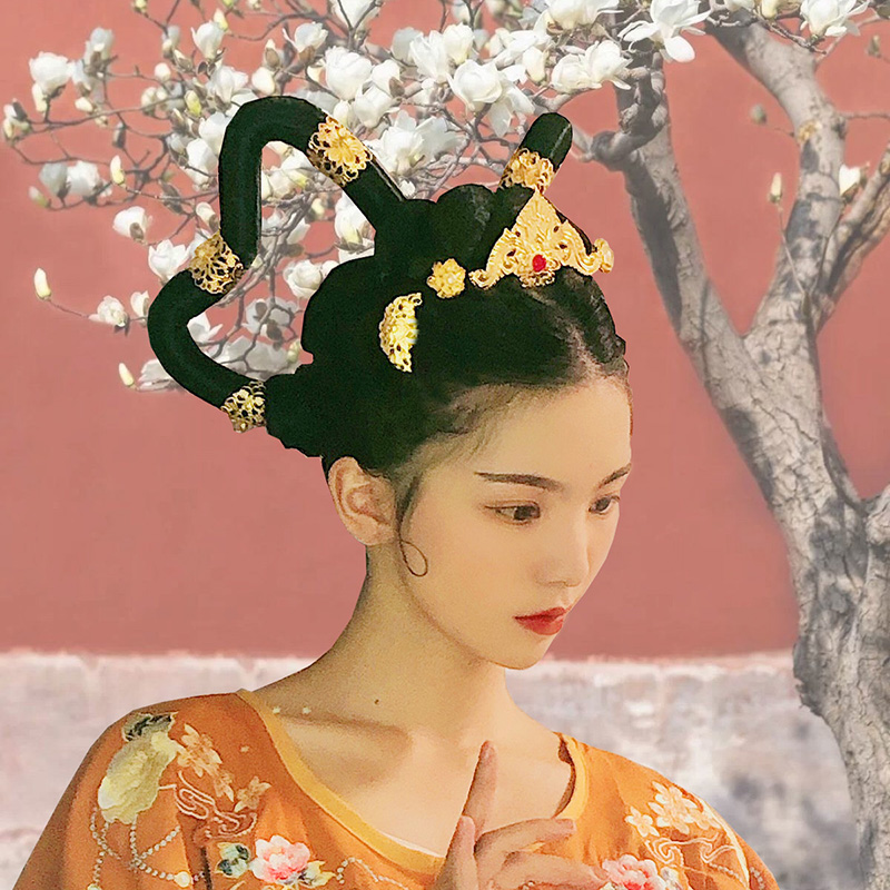 桂令仙坦领汉服头饰敦煌飞天双环发髻发饰嫦娥供养人发簪月牙发冠