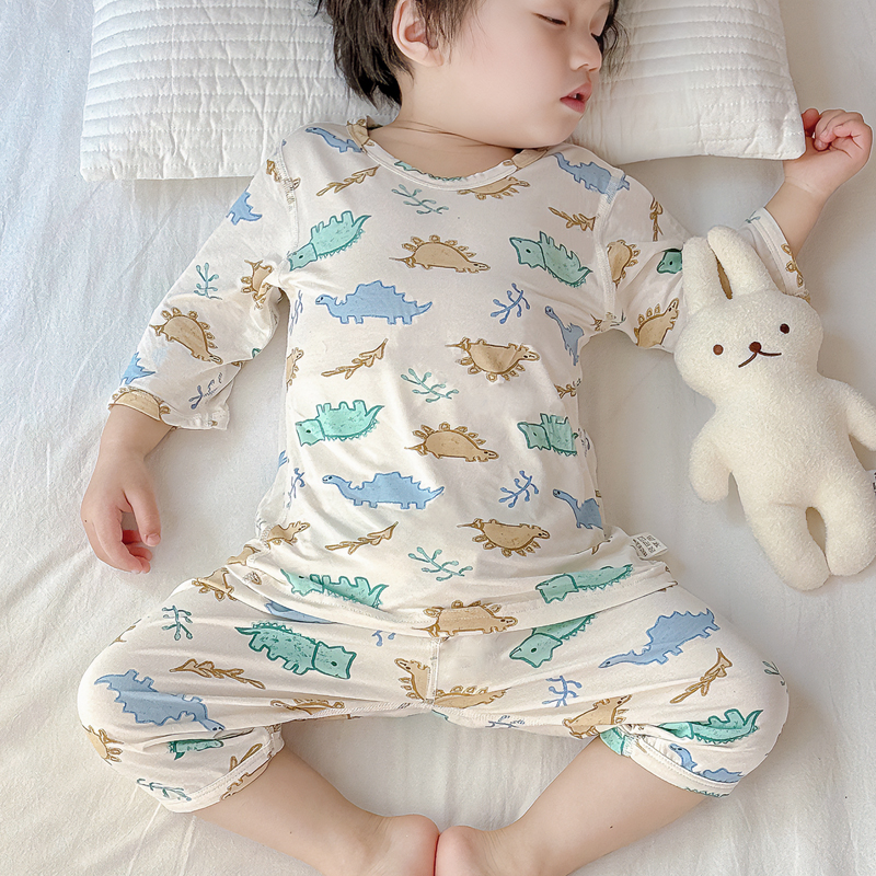 夏季儿童睡衣薄款莫代尔男宝宝家居服套装凉爽7分袖中小童空调服