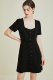 【现货】23年法式小众夏天高贵优雅方领排扣黑色短袖连衣裙
