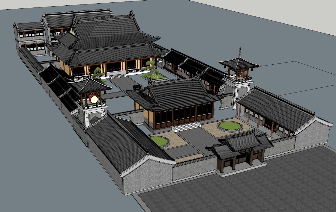 su素材中式古典汉唐风 宝殿寺庙寺院 宫殿建筑规划设计su模型