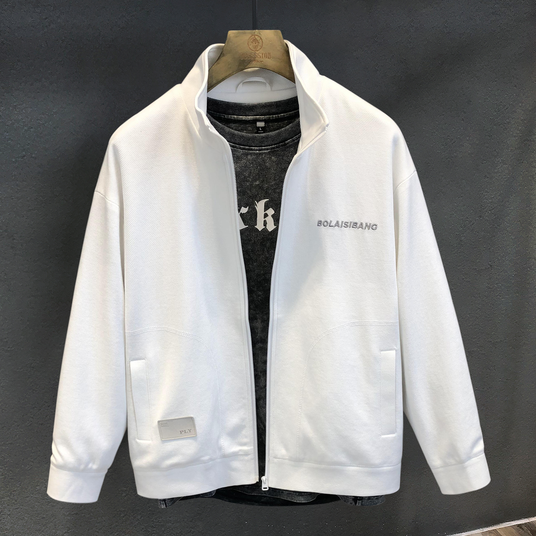 透气舒适华夫格高端薄款白色运动外套潮牌夹克男士痞帅情侣款衣服
