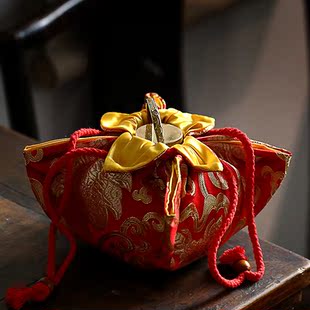 汤婆子纯铜手套铜烫婆子捂小号加厚复汤婆子女锦缎注水热水袋