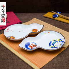 日本进口美浓烧手绘福猫樱花葫芦板皿寿司盘甜点蛋糕盘创意点心盘