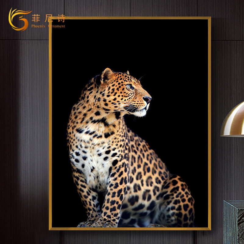 豹子玄关装饰画酒店夜场霸气挂画走廊过道壁画背景墙防水晶瓷画