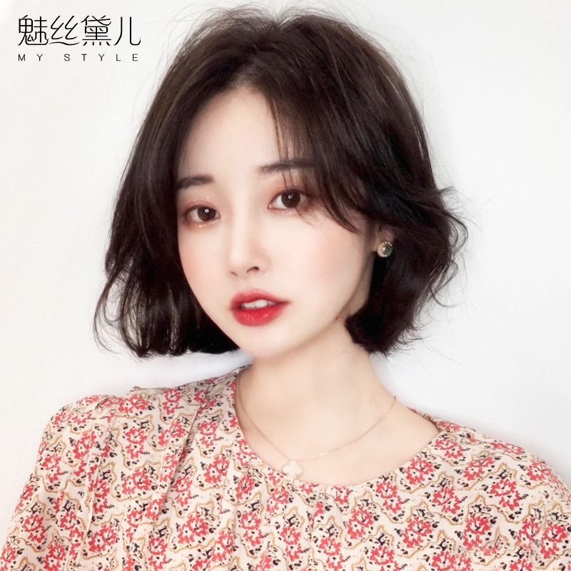 假发女短发时尚bobo头真人发丝修脸偏分自然全头套式网红锁骨发套