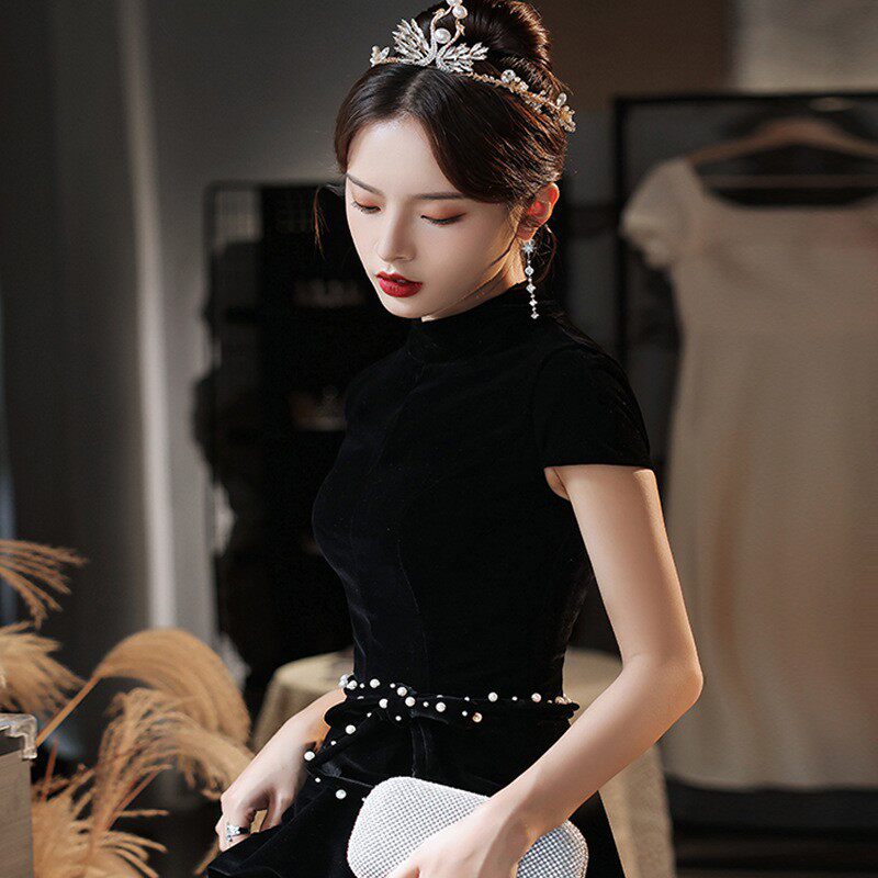 黑色晚礼服2021新款秋冬季赫本风在逃公主优雅长裙气质宴会礼服裙