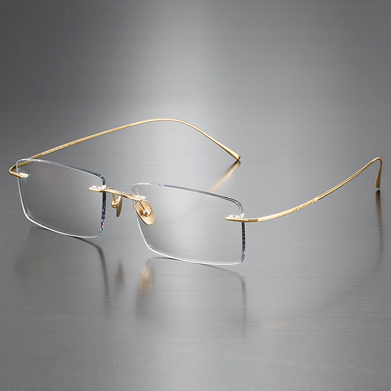 无框眼镜男大框 纯钛眼镜架超轻B钛金丝大脸一体银色商务近视眼镜
