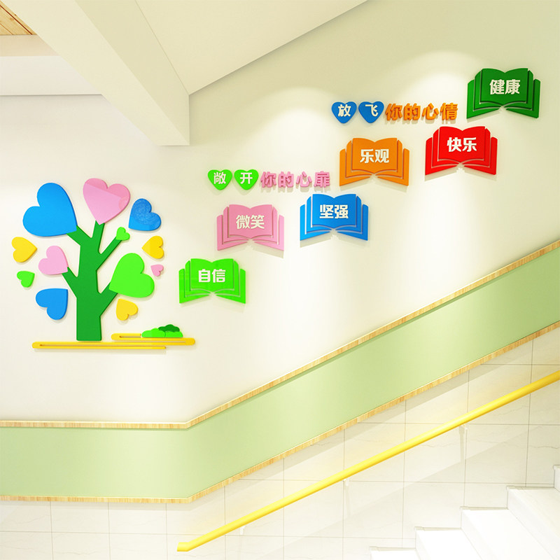 心理健康咨询室挂图画心灵驿站文化布置教育辅导机构墙