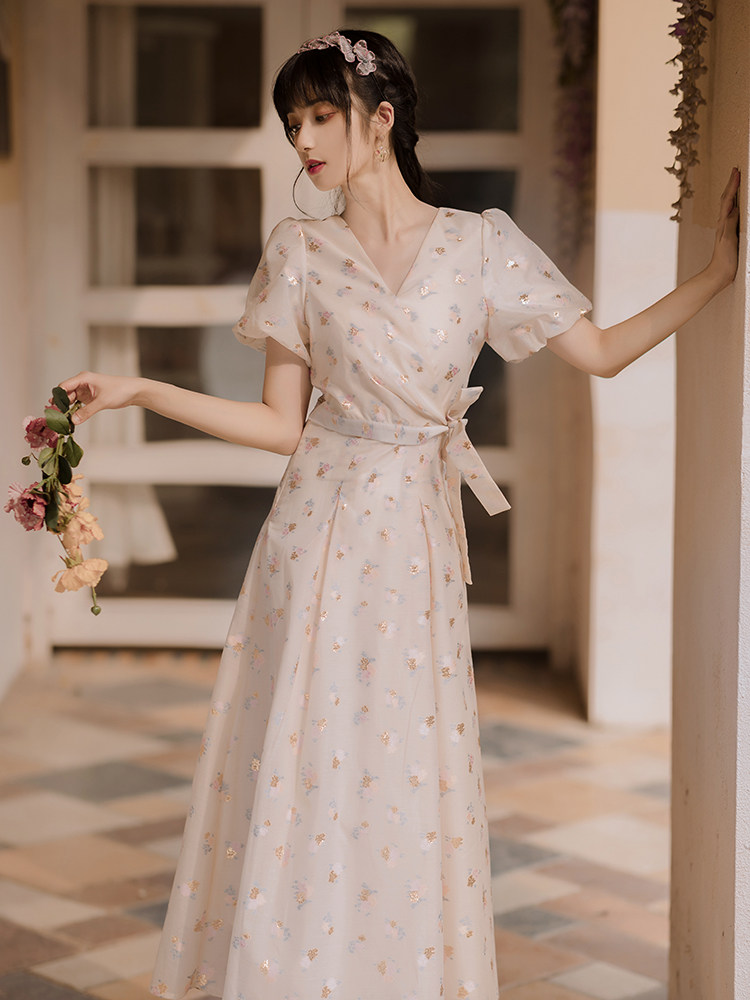 夏季法式小众宫廷复古喂奶连衣裙哺乳裙长裙温柔风仙女裙超仙森系