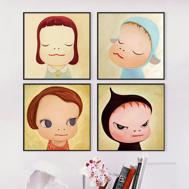 奈良美智梦游娃娃系列二邪恶20款正方形布画芯客厅卧室现代装饰画