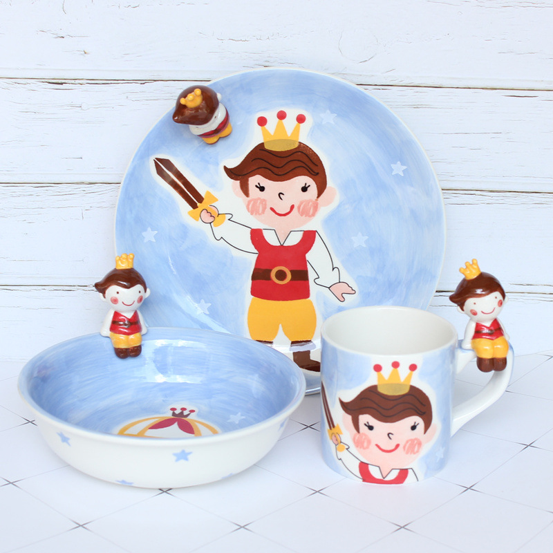 M1988泰国进口卡通儿童陶瓷餐具小王子可爱水杯饭碗圆形盘子礼盒