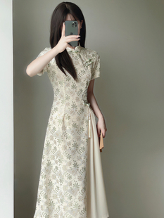 中国风紫色旗袍2024新款夏季少女改良式高端年轻款奥黛蕾丝连衣裙