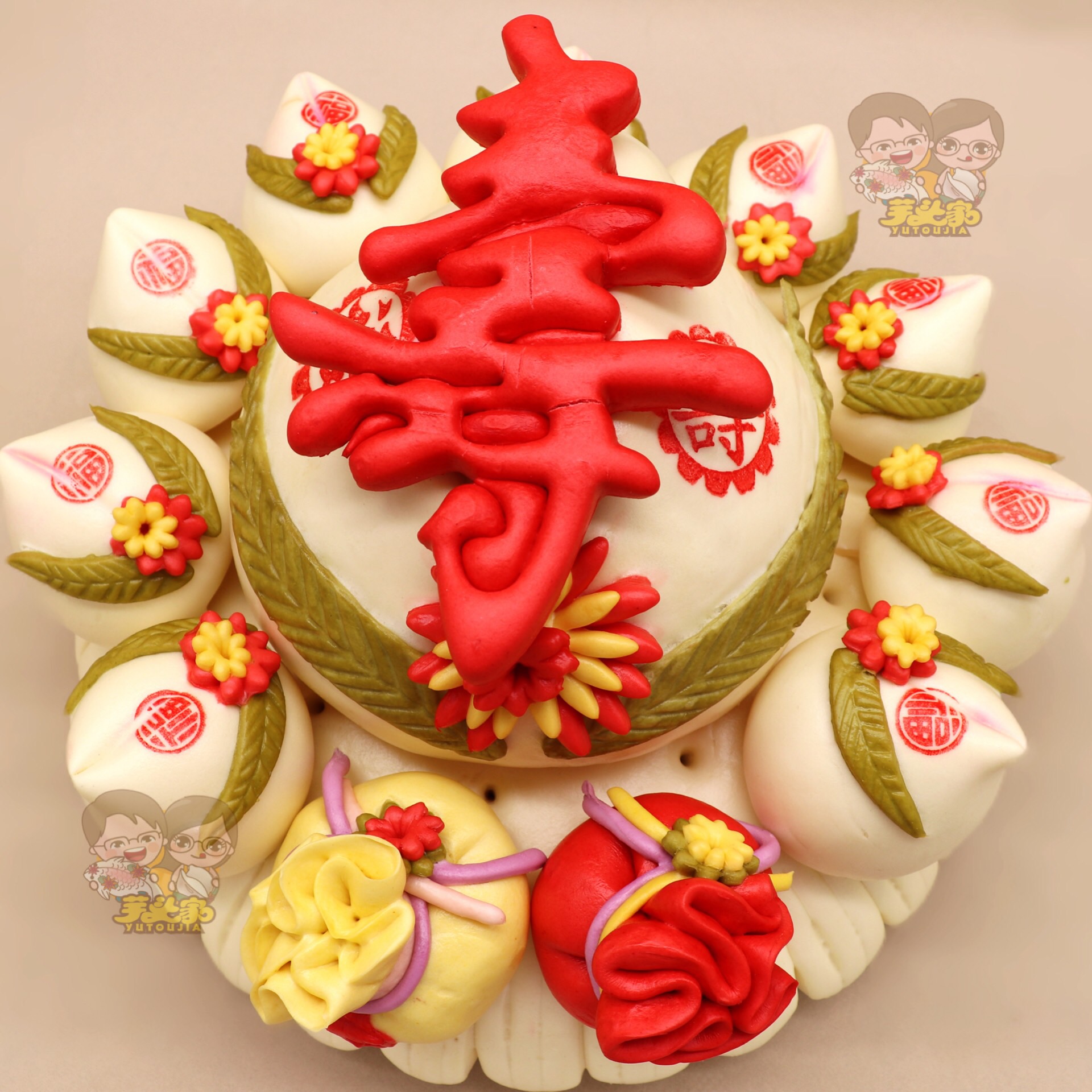 芋头家胶东特色大饽饽生日礼物寿桃老人礼品纯手工花样馒头花馍