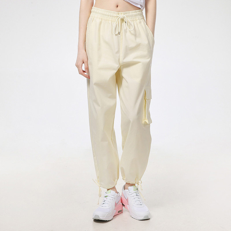 nike耐克宽松休闲工装裤2021秋季新款针织米色束脚抽绳运动裤女裤