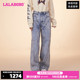 LALABOBO24春季新款宽松手工涂银高腰拼接线牛仔裤女|LBDA-WXZC16