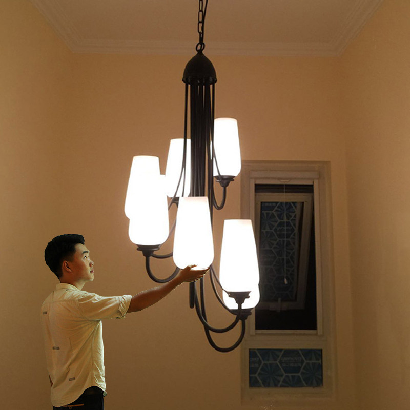 美式北欧复式楼梯吊灯长吊灯欧式别墅复式楼旋转楼梯间斜顶阁楼灯