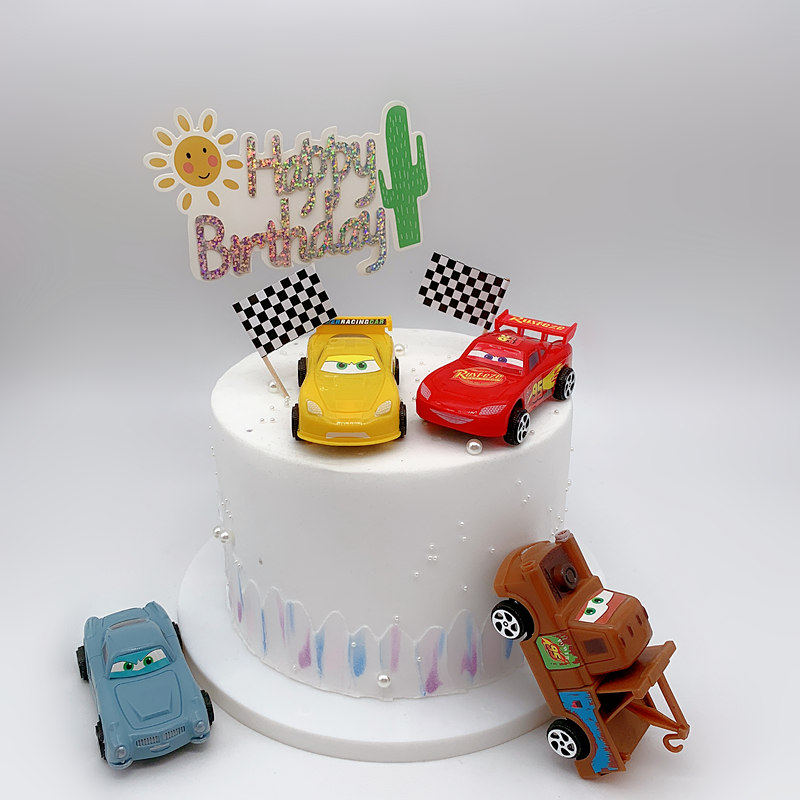 儿童生日蛋糕装饰摆件6款迷你小汽车装饰摆件男网红男童插牌小车