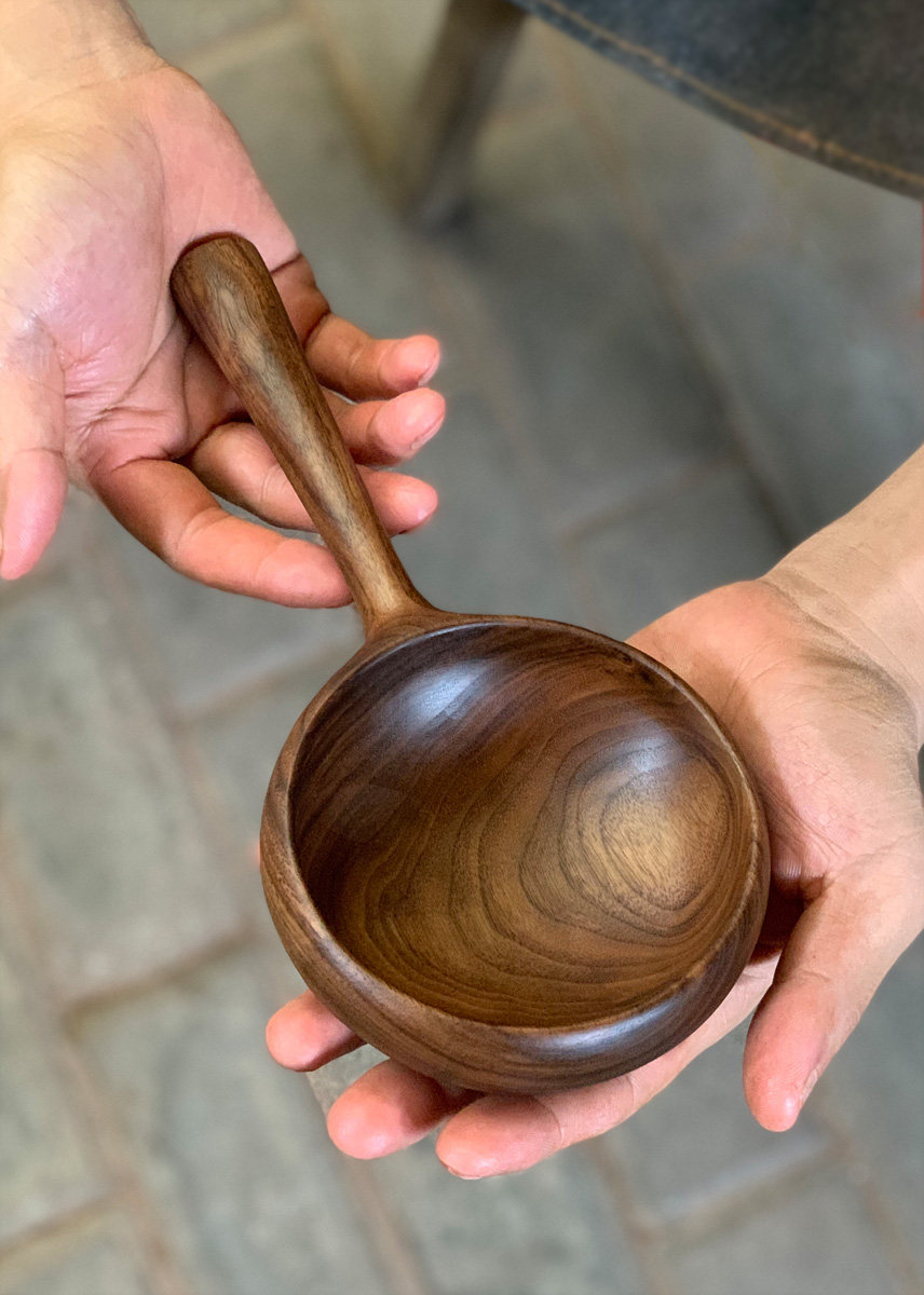 左迹/ 新品吃播大木勺长柄勺进口黑胡桃木手工制作 无漆健康