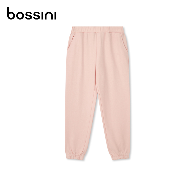 bossini女款2023年秋季新品时髦多巴胺粉休闲束脚高腰运动长裤